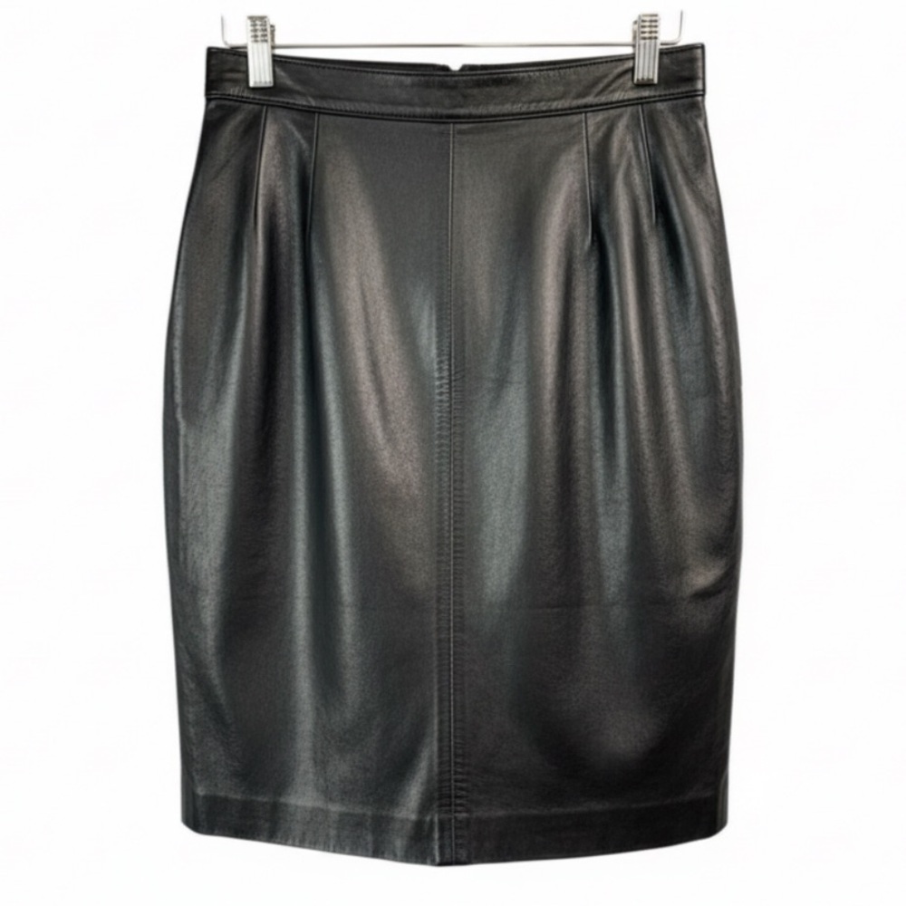 VINTAGE Neto 90s Leather Pencil Skirt Black Buttery Soft Back Slit Size 28